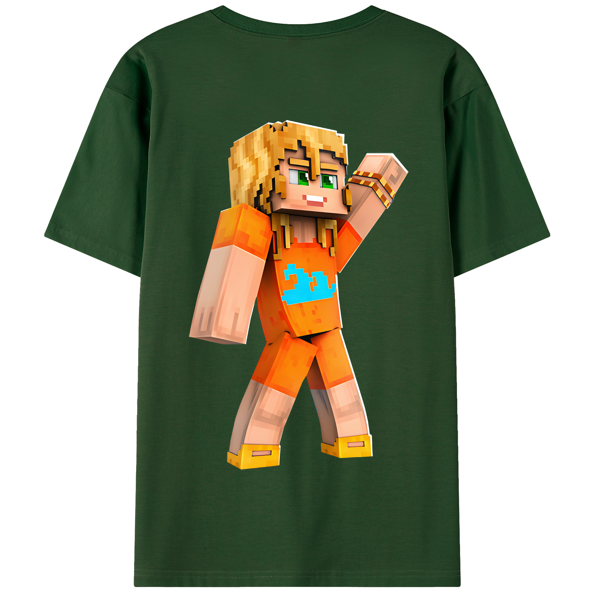 （画像用） マインクラフト ブロックの世界 Minecraft MC Block world 綿100％半袖Tシャツ（背面プリント）